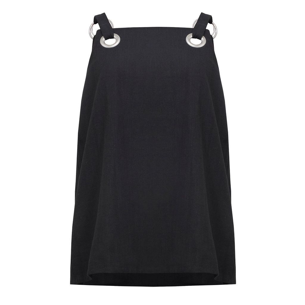 keegan - Black Linen Cotton Sleeveless Top With Silver Eyelets