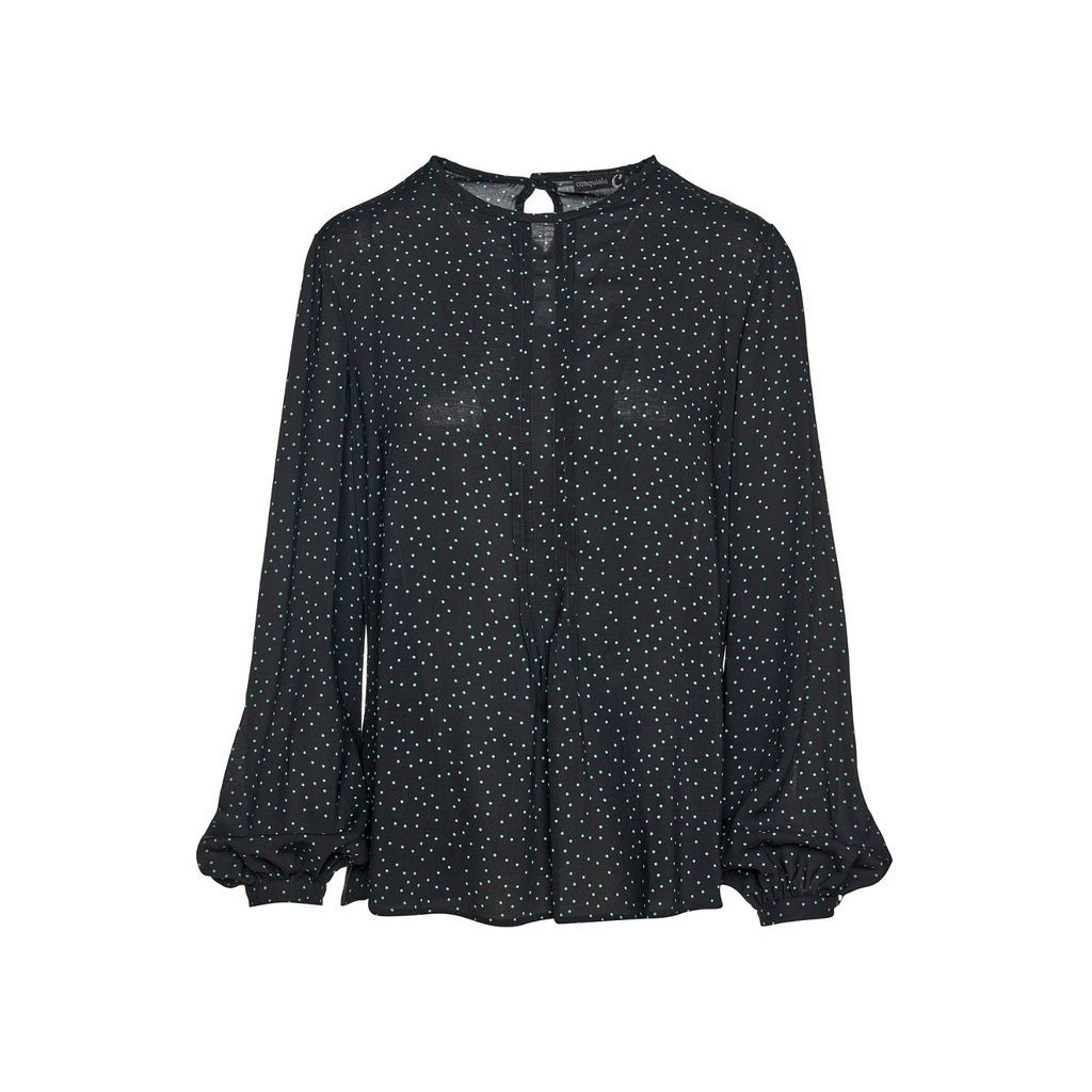 Conquista - Long Sleeve Polka Dot Top With Pintuck Detail