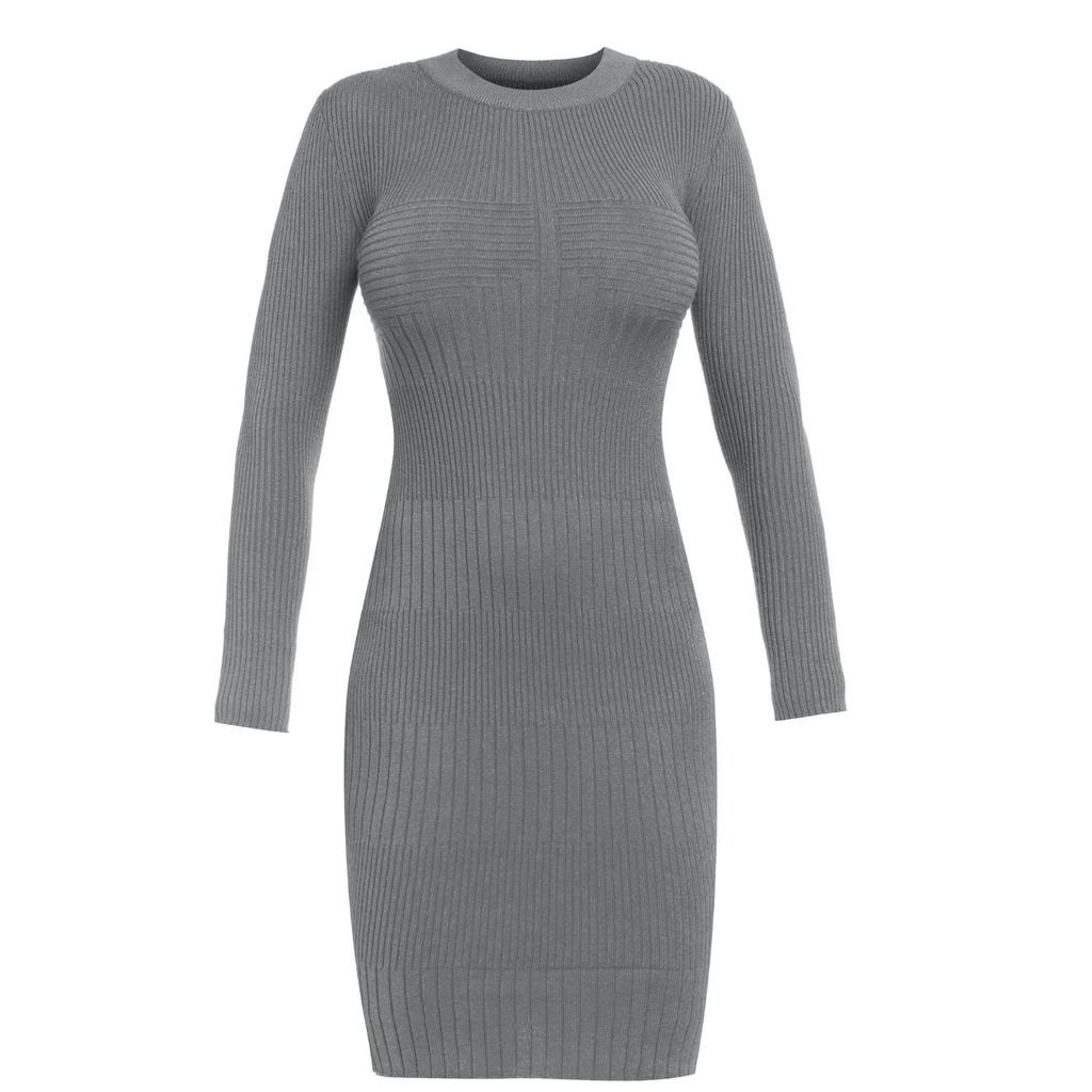 Cliché Reborn - Knit Bodycon Long Sleeve Dress In Grey