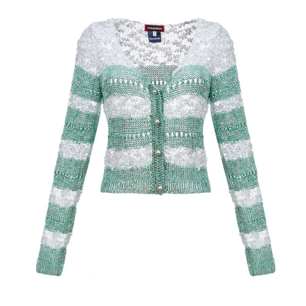 ANDREEVA - Mint Summer Handmade Knit Sweater With Pearl Buttons