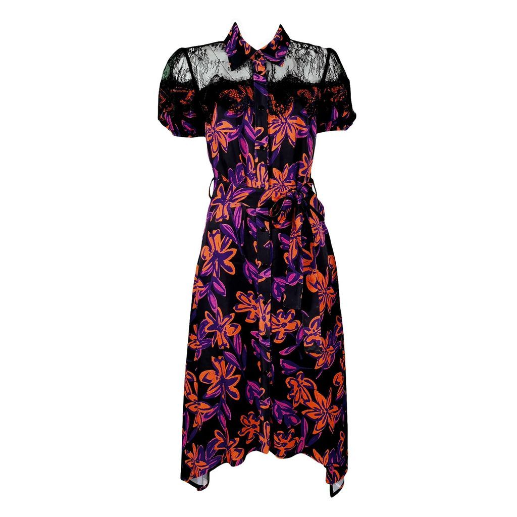 Lalipop Design - Floral Shirt Dress With Black Lace