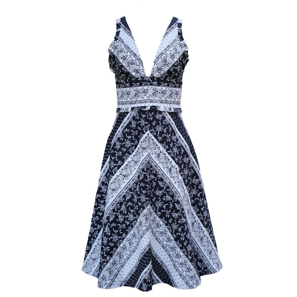 Onirik - Freya Halter Dress In Black & Milky White Floral Stripe Cotton