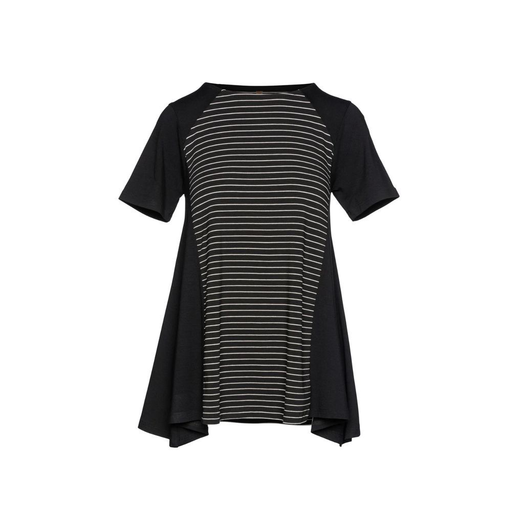 Conquista - Black Short Sleeve Top With Stripe Detail