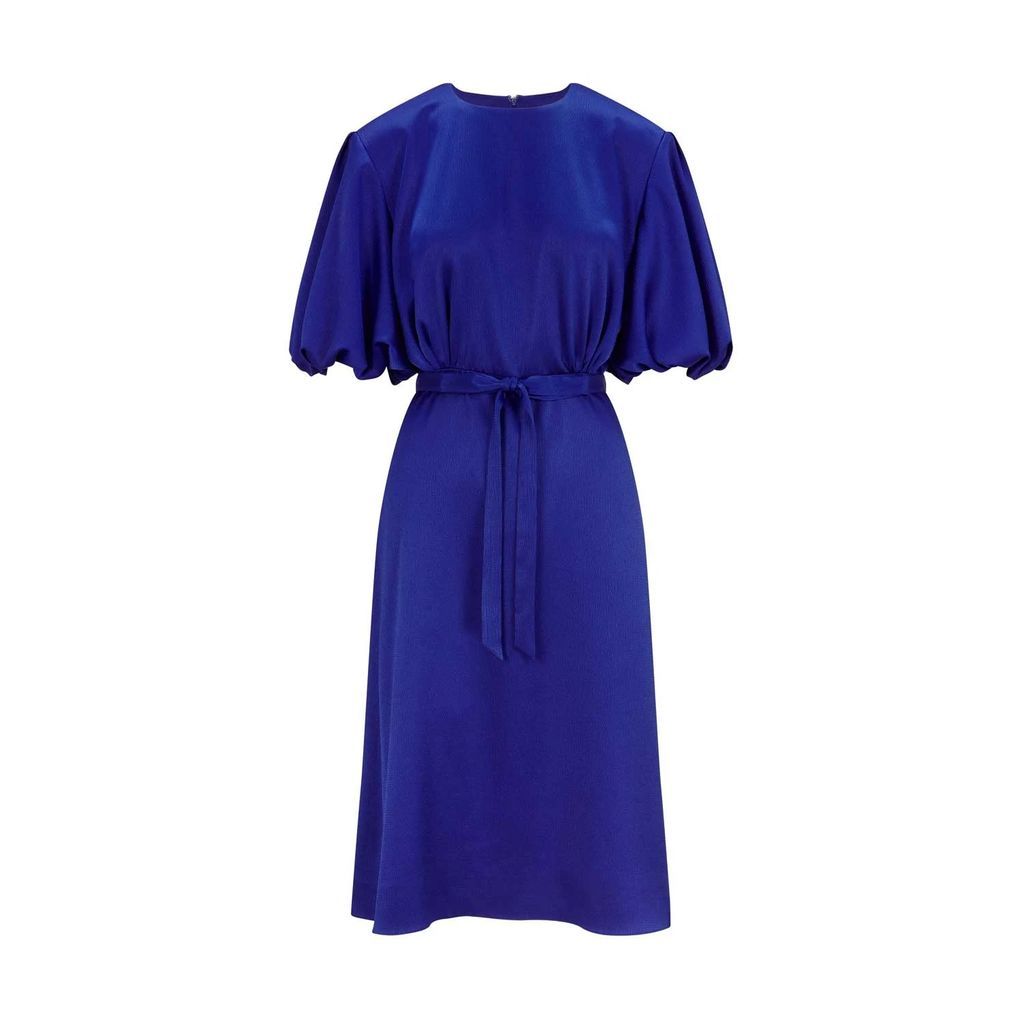 Femponiq - Draped Puff Sleeve Satin Dress (Royal Blue)