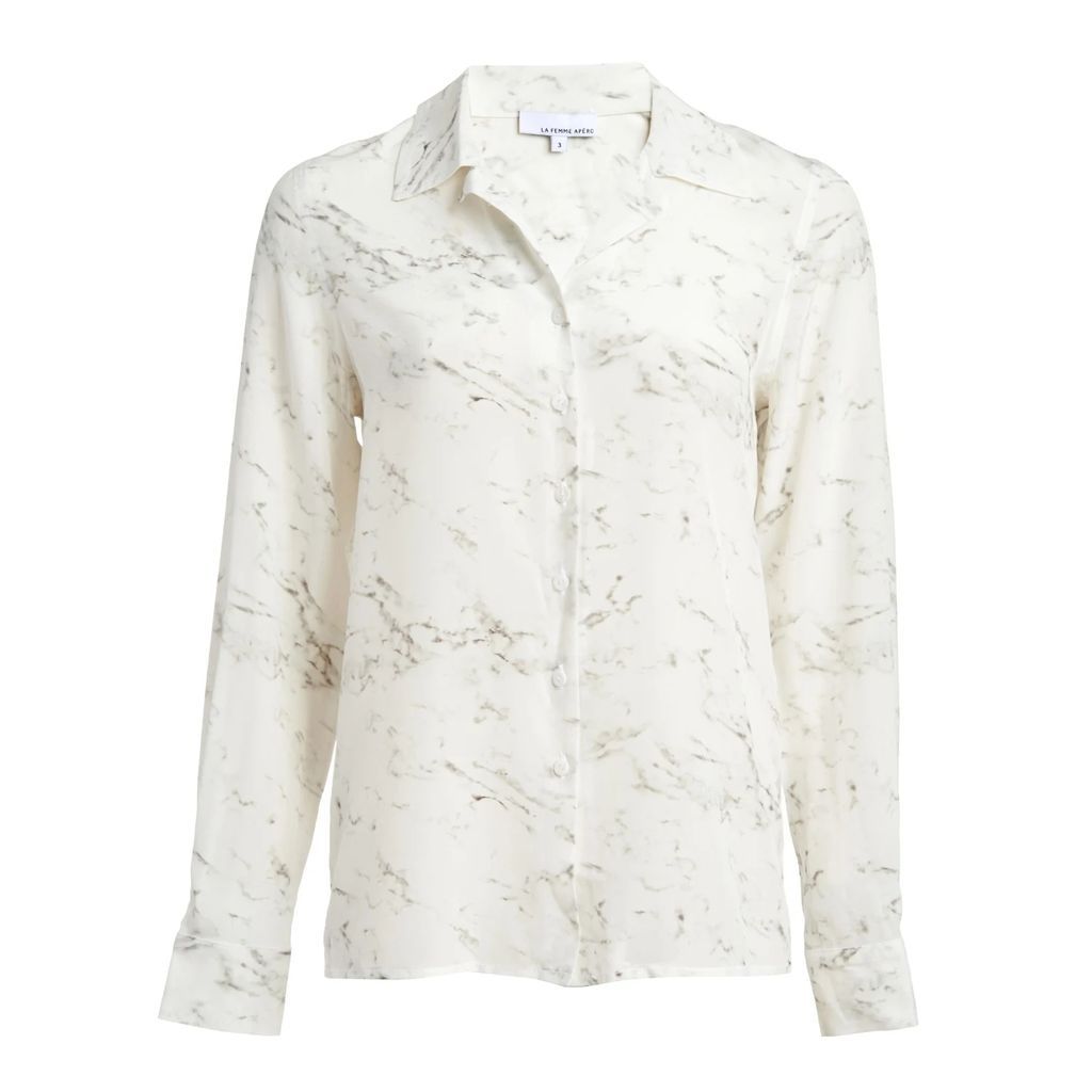 La Femme Apéro - La Chemise En Soie Silk Shirt With Marble Print