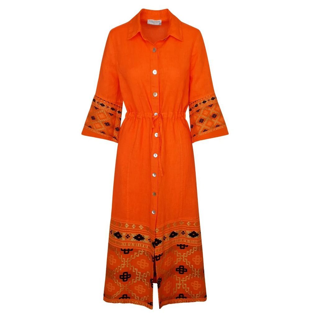 Haris Cotton - Split Neck Sleeveless Maxi Linen Dress With Embroidered Panels - Mango