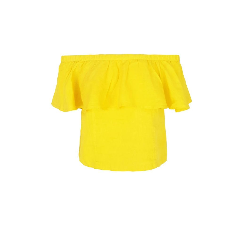 Haris Cotton - Off Shoulders Linen Cropped Top With Ruffles - Sunrise Yellow