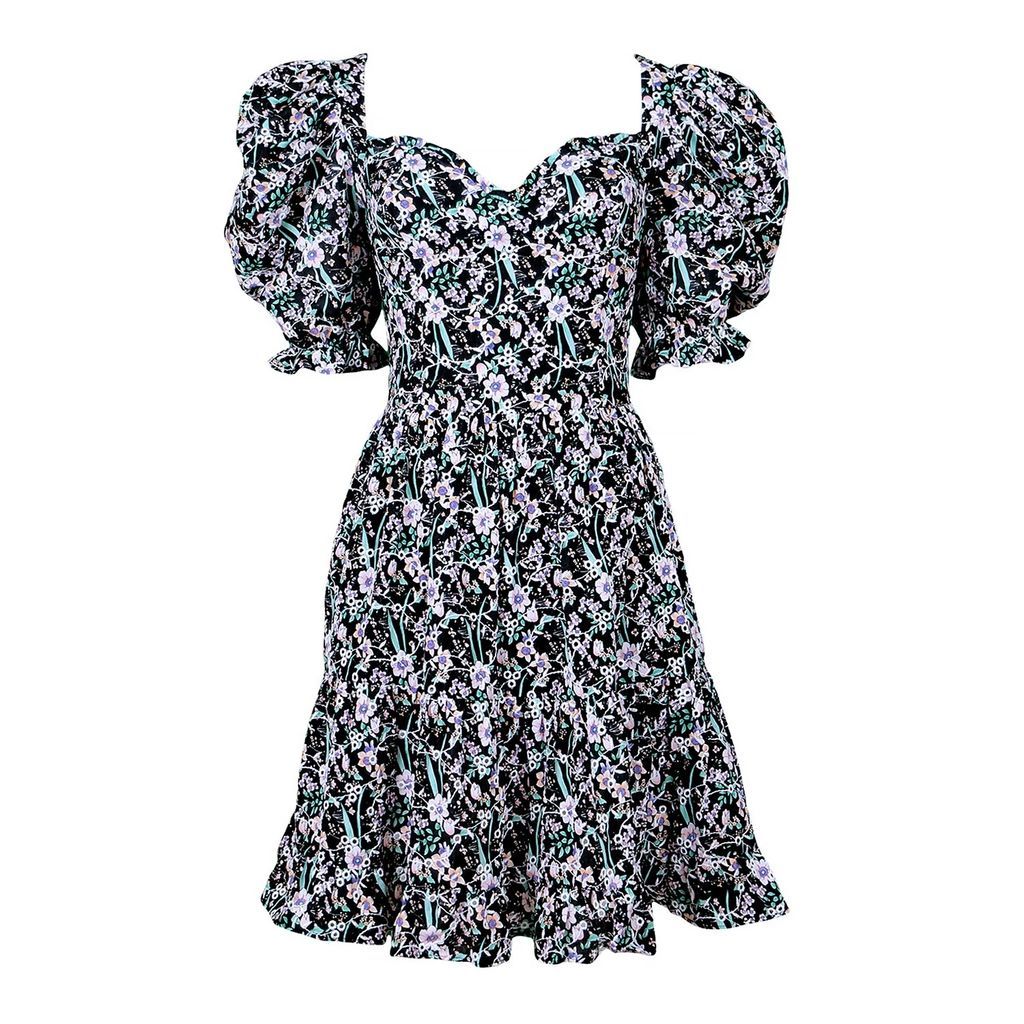 Lalipop Design - Embroidery Cotton Dress With Puff Sleeves & Sweetheart Neckline
