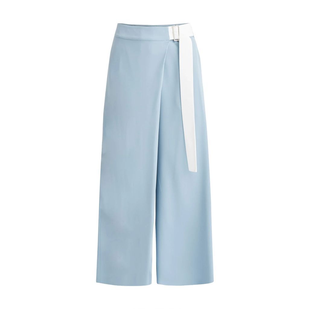 PAISIE - Wide Leg Wrap Trousers In Light Blue & White