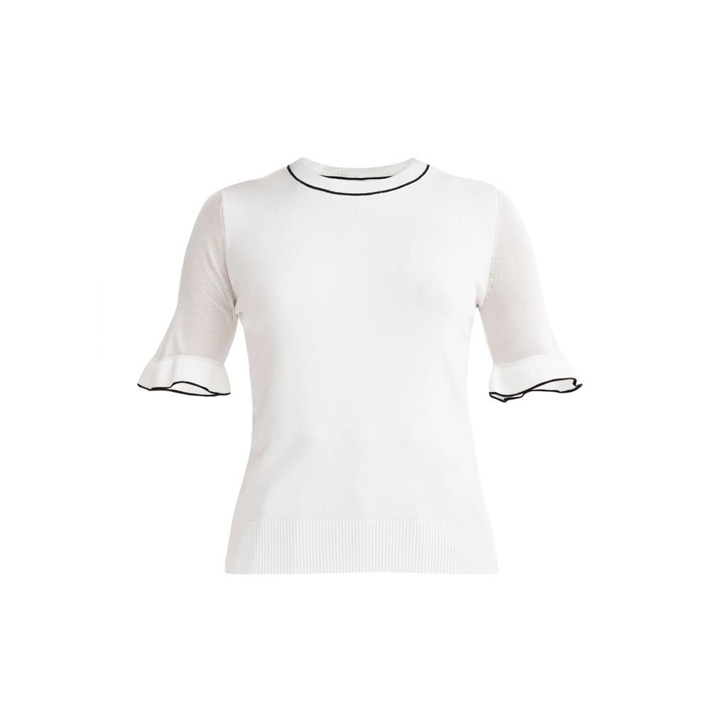 PAISIE - Knitted Top with Sheer Short Sleeves In Navy & White