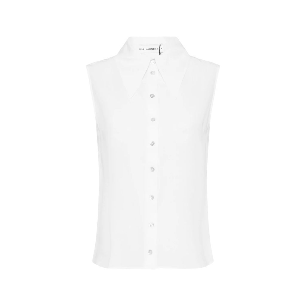 Silk Laundry - Sleeveless Sharp Collar Shirt White