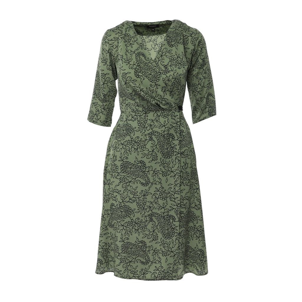 BLUZAT - Wrap Dress With Contrasting Tie Waist - Green