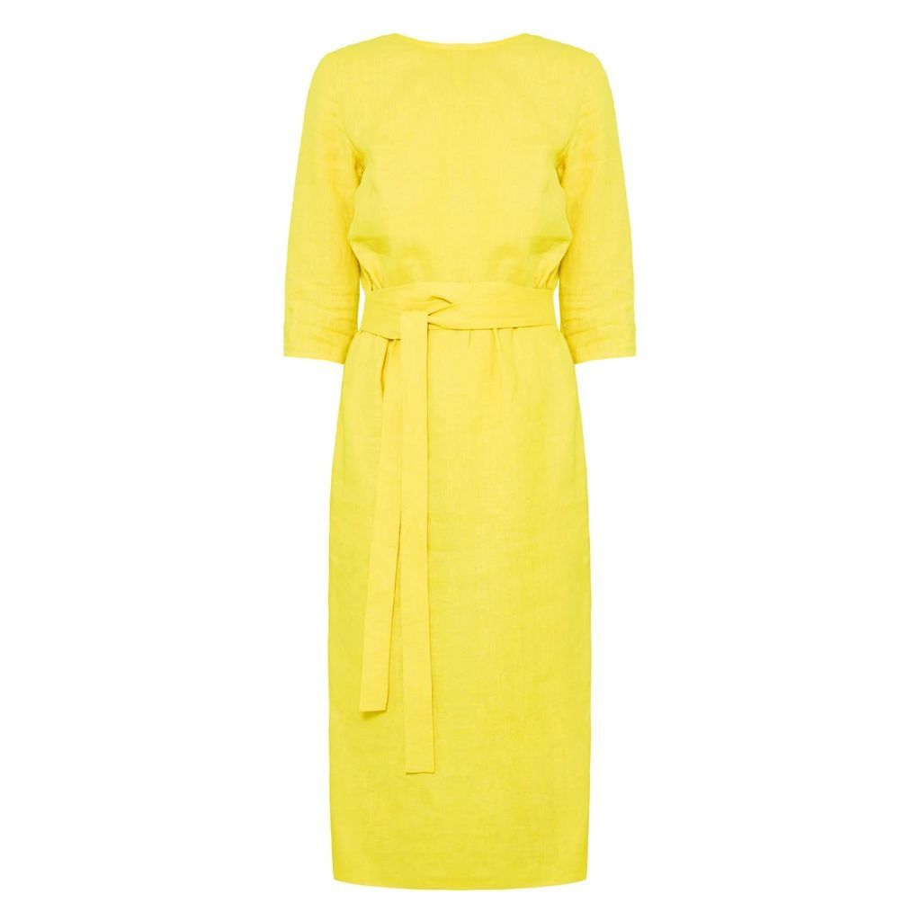 unlined - Milena Belted Midi Linen Dress In Lemon Yellow