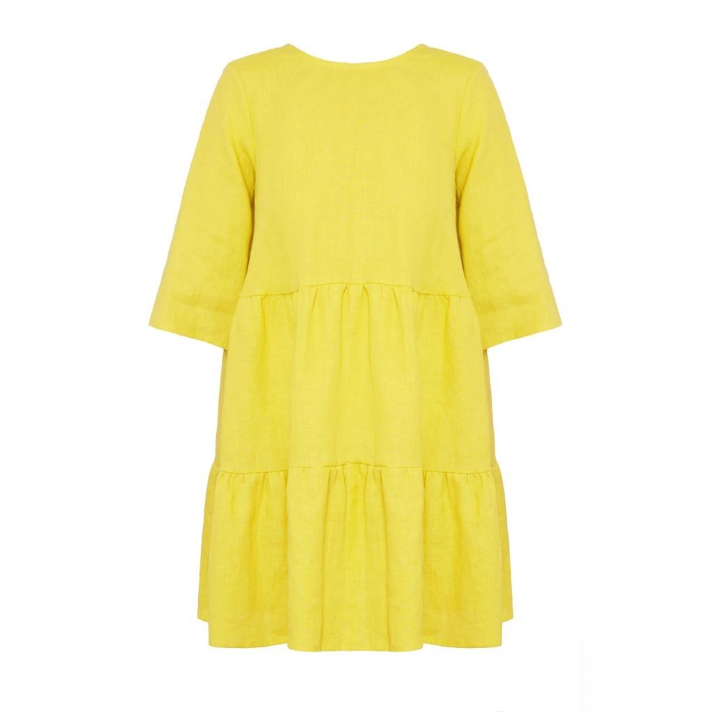 unlined - Lolita Linen Baby Doll Mini Dress In Lemon Yellow