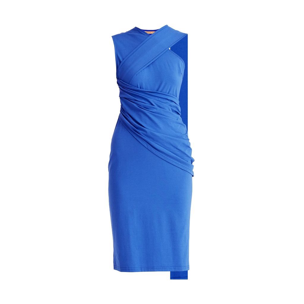 PAISIE - Shoulder Drape Dress In Royal Blue