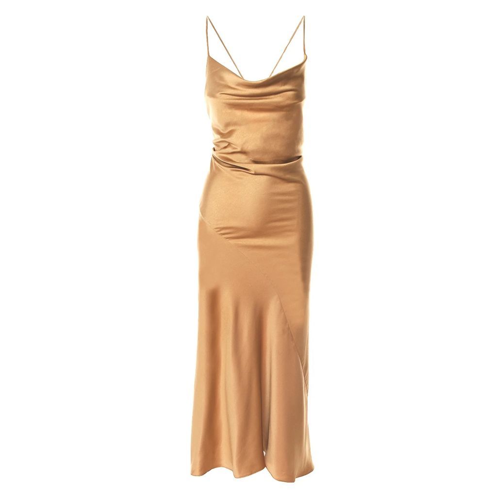 ROSERRY - Tulum Cowl Neck Satin Ankle Dress In Golden