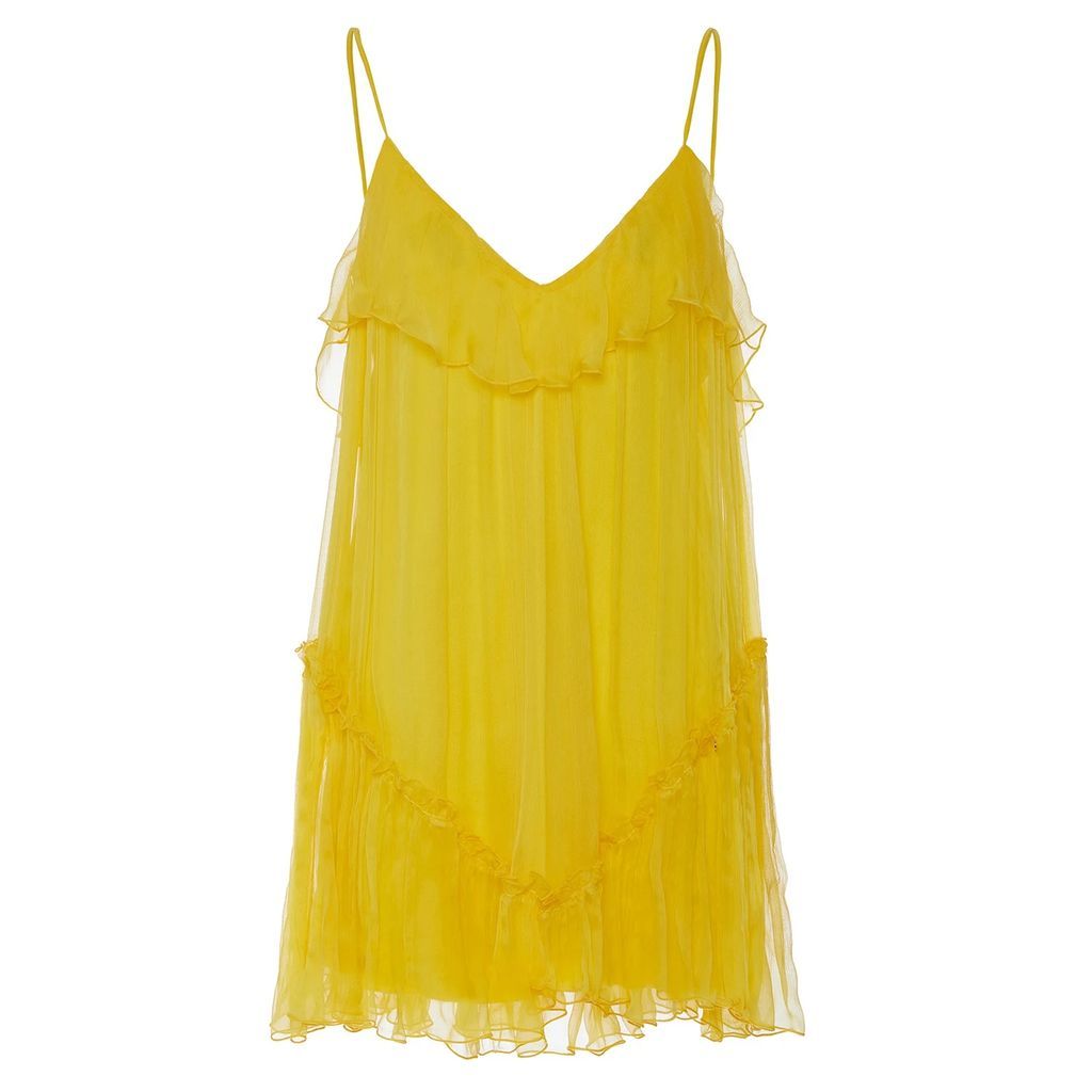 Nissa - Spaghetti strap silk dress yellow