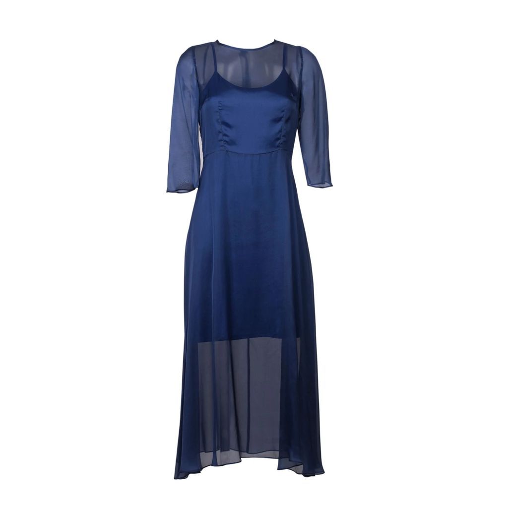 Roses Are Red - Silk Mousseline Dress In Blue