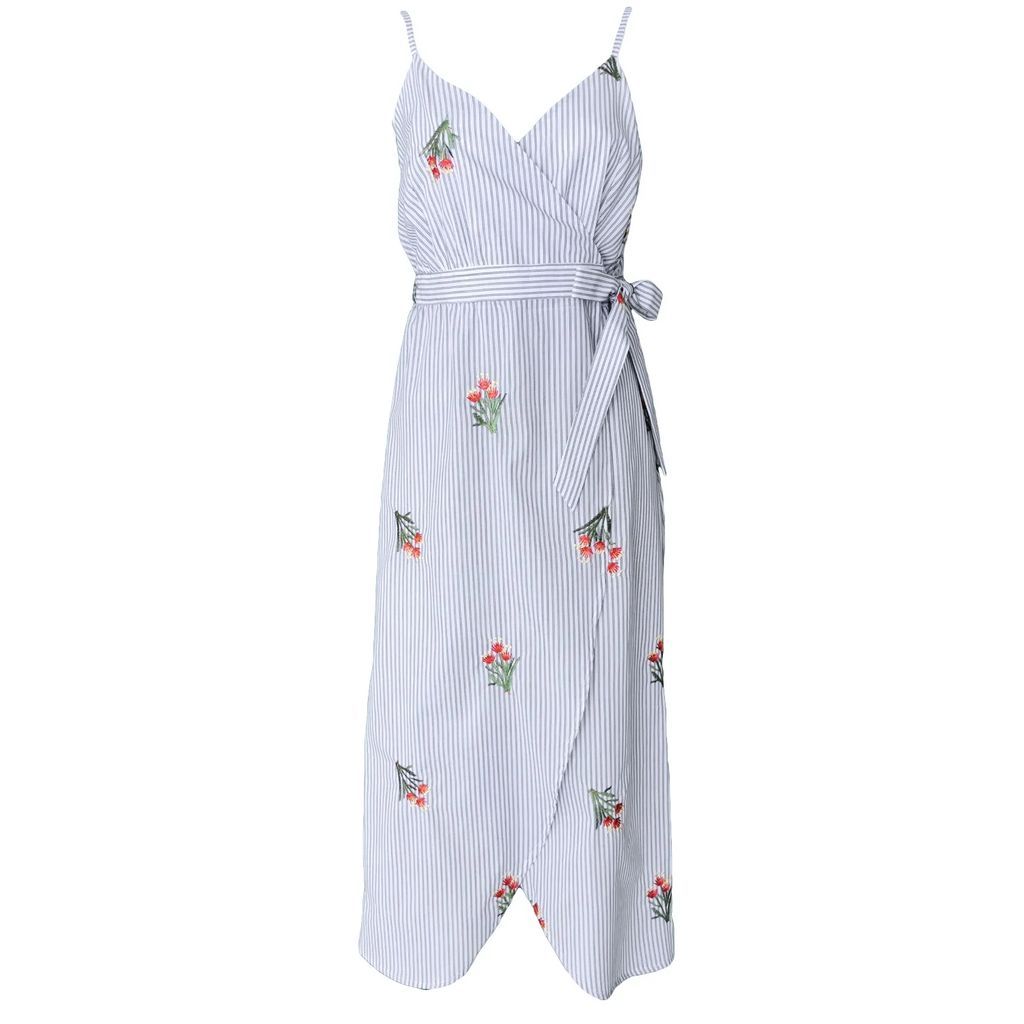 Lalipop Design - Wrap & Tie Waist Cotton Dress With Embroidery Details