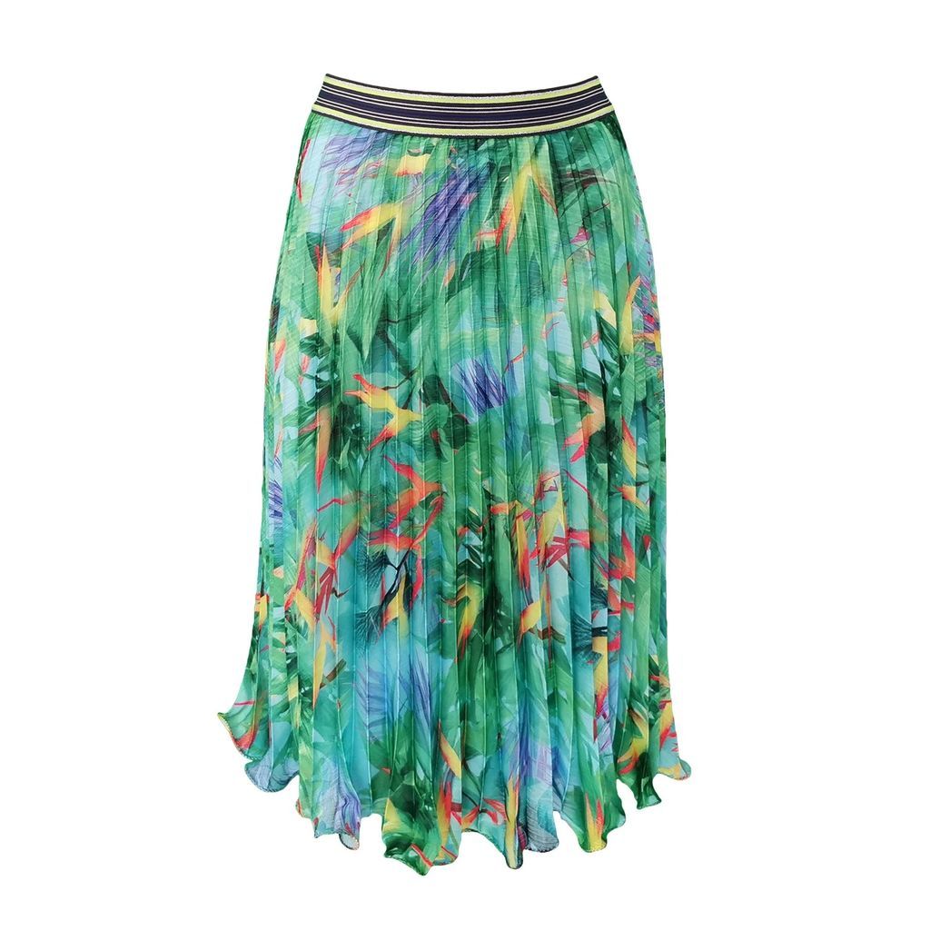 Lalipop Design - Pleated Midi Skirt With Digital Print Leaf Patterns