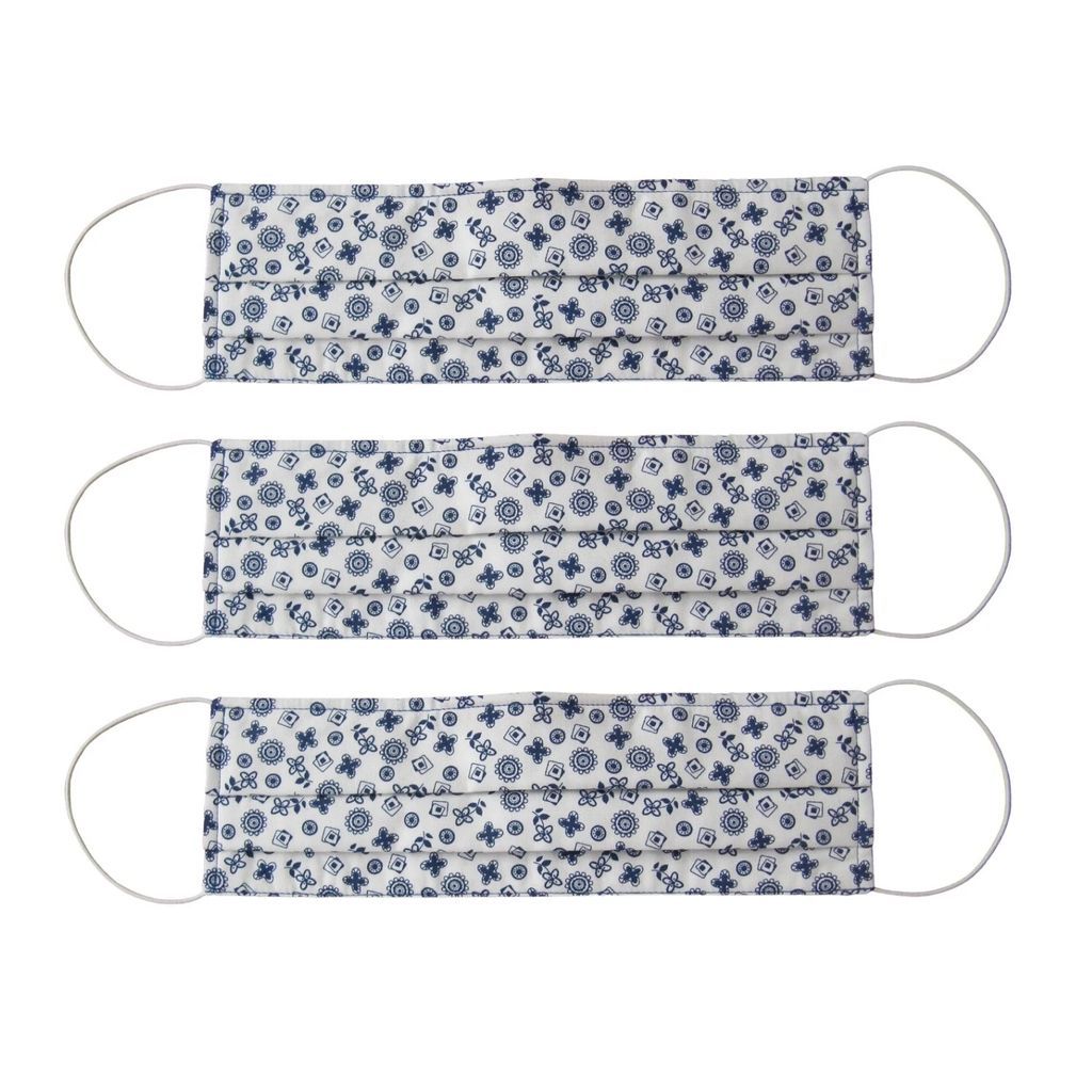 Rumour London - Pack Of 3 Reusable Protective Cloth Masks With Integrated Filter In Blue & White Print
