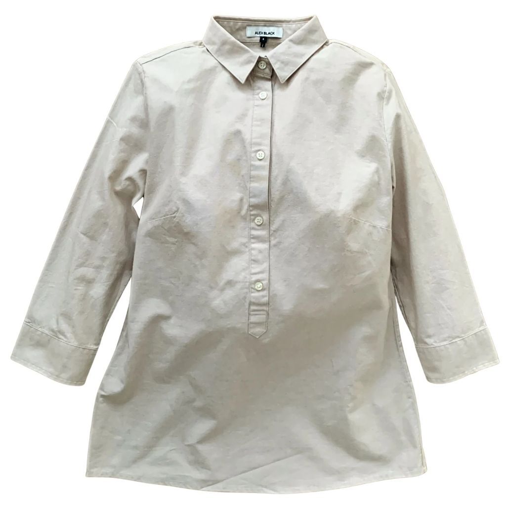 Alex Black Collection - Fitted Shirt - Neutral Sand Chambray Cotton With Oxford Collar & Clever Hidden Design Details - Neutrals