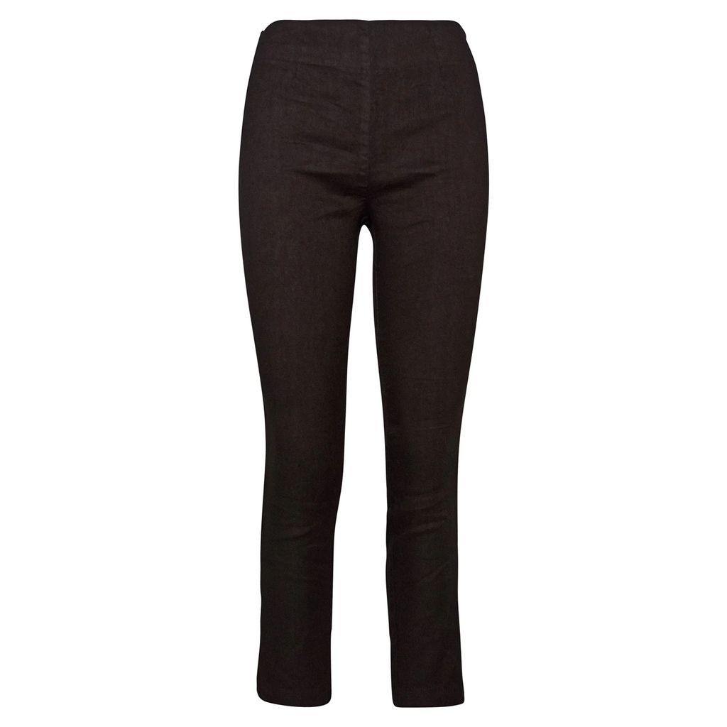 Haris Cotton - Cut Hem Slim Fit Jersey Linen Blend Stretch Pants - Black
