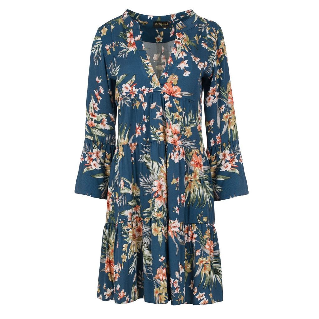 Conquista - Floral A Line Dress with Bell Sleeves