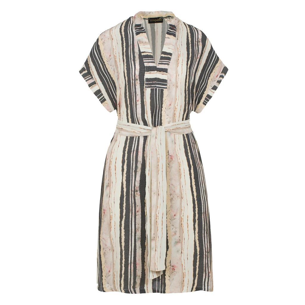 Conquista - Stripe Print Sleeveless Dress with Side Slits