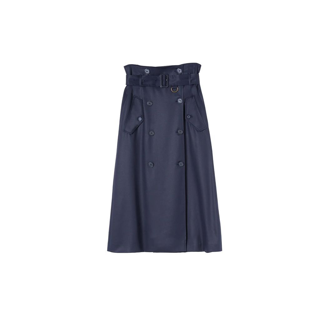 A LINE - Evening-Blue Button-Detail Straight Skirt