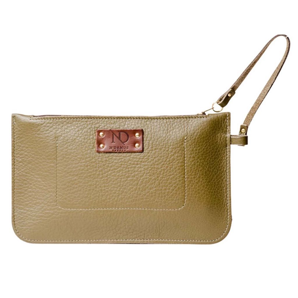 N'Damus London - Eloise Olive Green Leather Clutch Bag