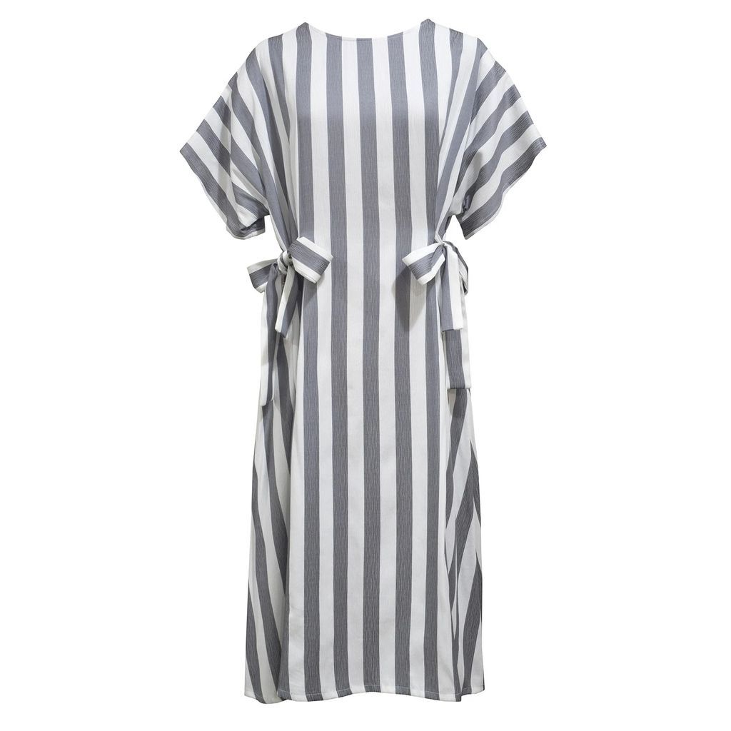 keegan - Convertible Tie Dress In Grey And White Stripe