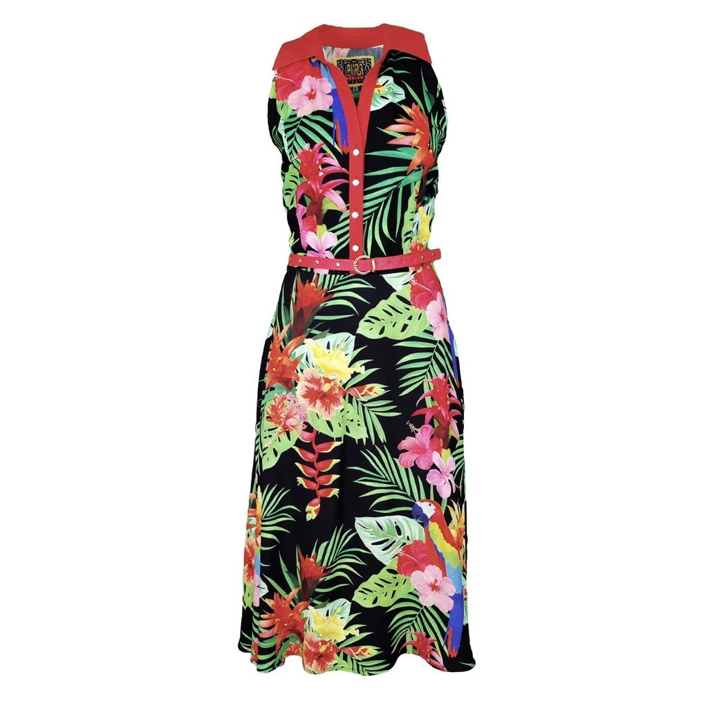 Lalipop Design - Sleeveless Floral Print Viscose Dress With Belt