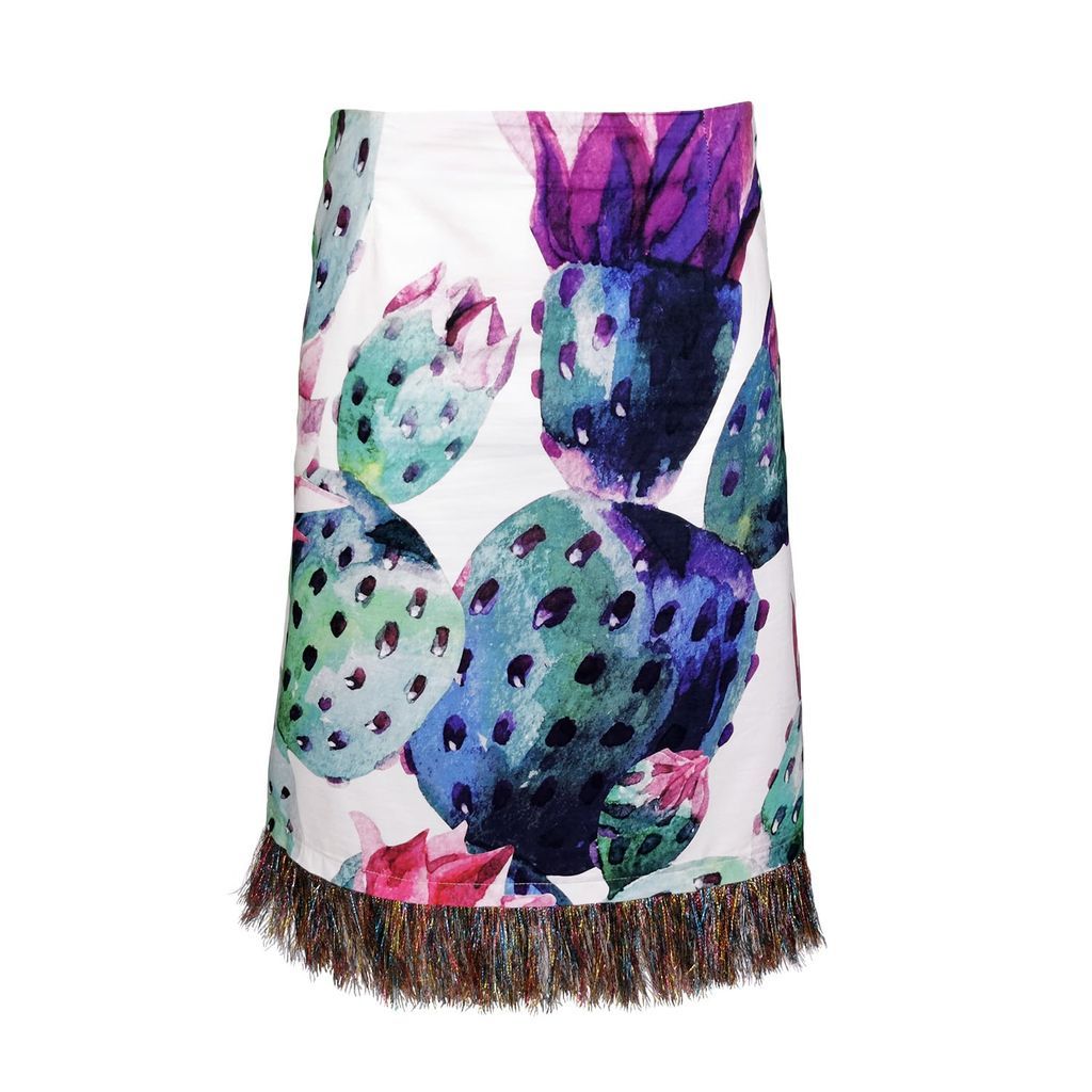 Lalipop Design - Cactus Print Cotton Skirt With Sparkly Tassels