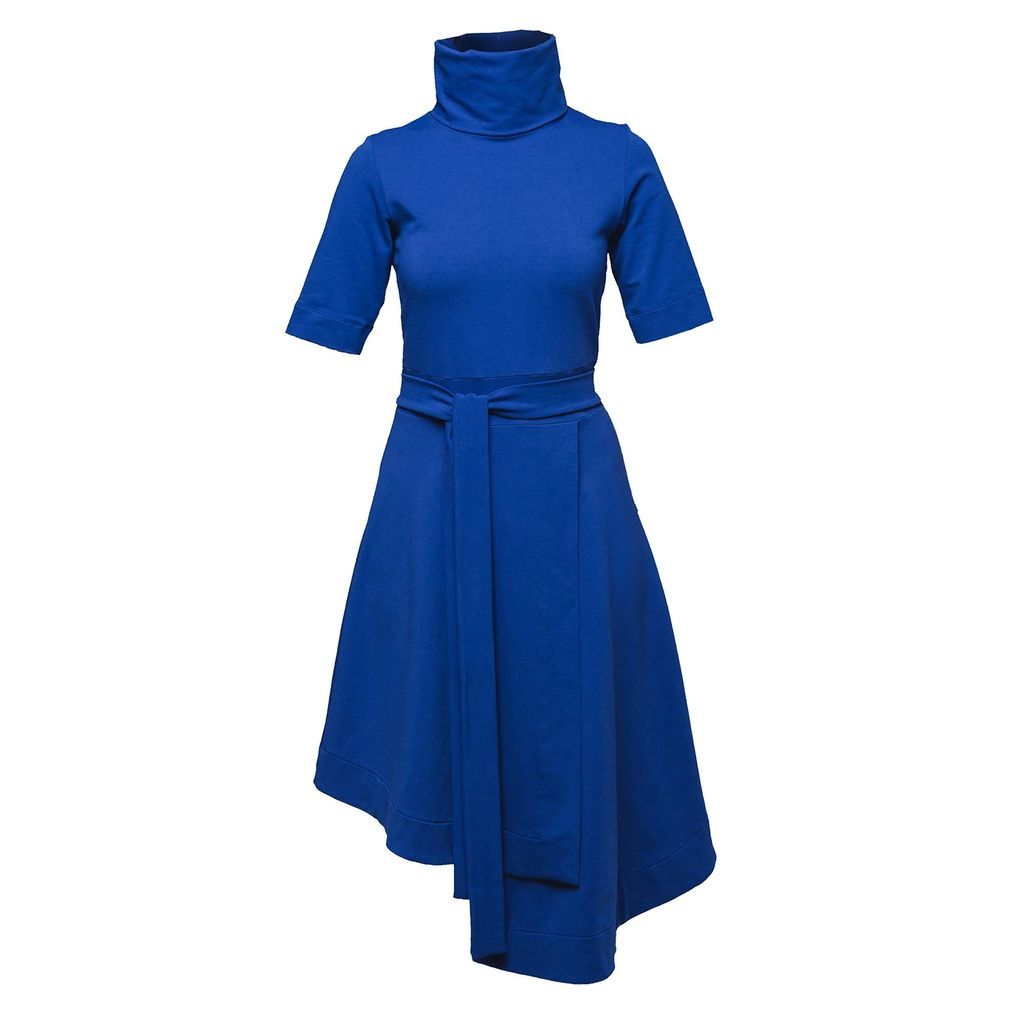 NON+ - NON479 Short Sleeve Asymmetric Turtle Neck Dress - Blue