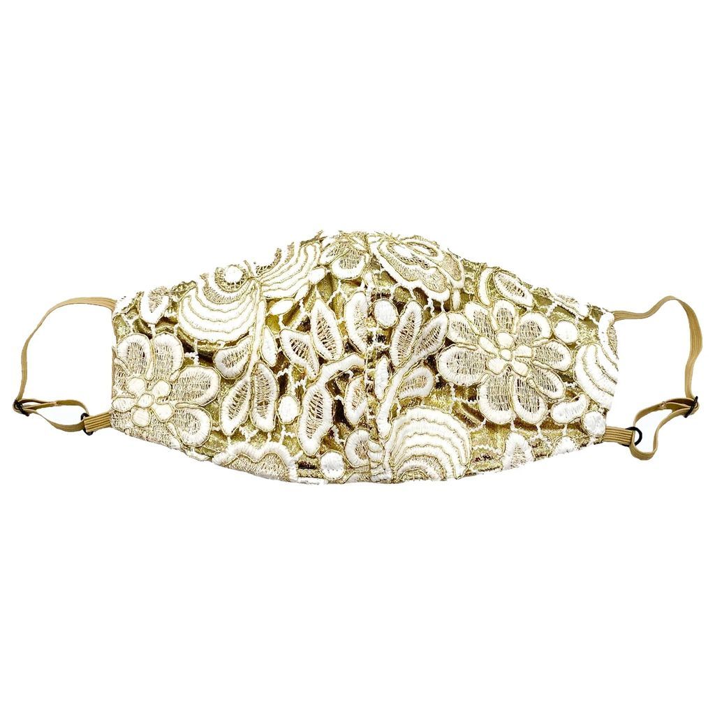 NARCES - Adjustable Ivory Guipure Lace On Gold Lamé Mask