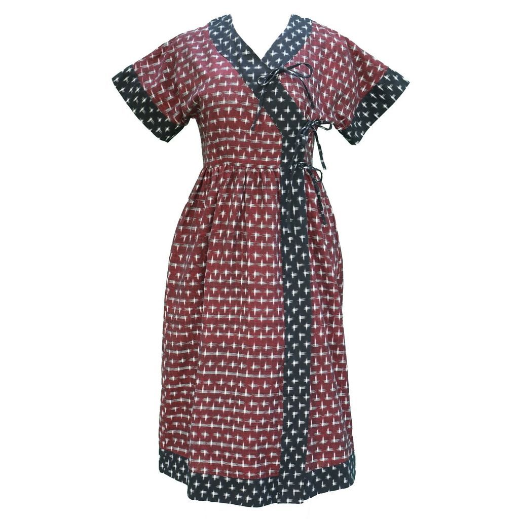 Onirik - Sara Kimono Dress In Scarlet Red & Black Contrast Cotton