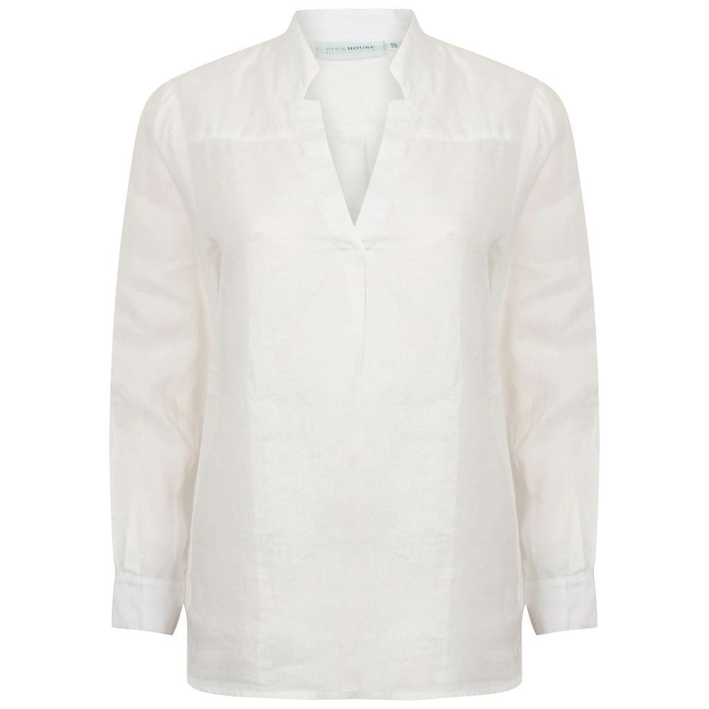 Pink House Mustique - Womens Linen Blouse: Classic White