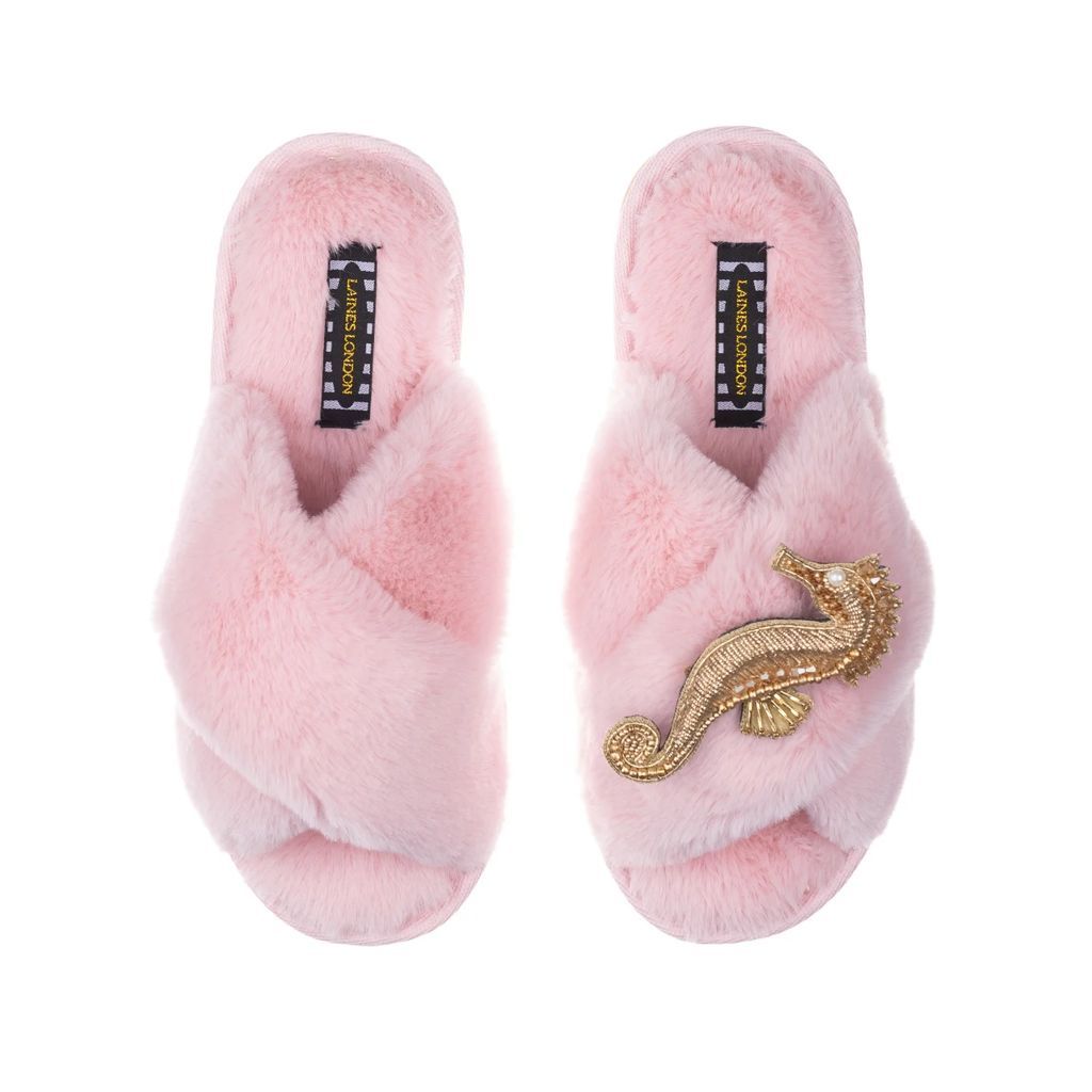 LAINES LONDON - Classic Laines Slippers With Artisan Gold Seahorse (Pink & Purple)