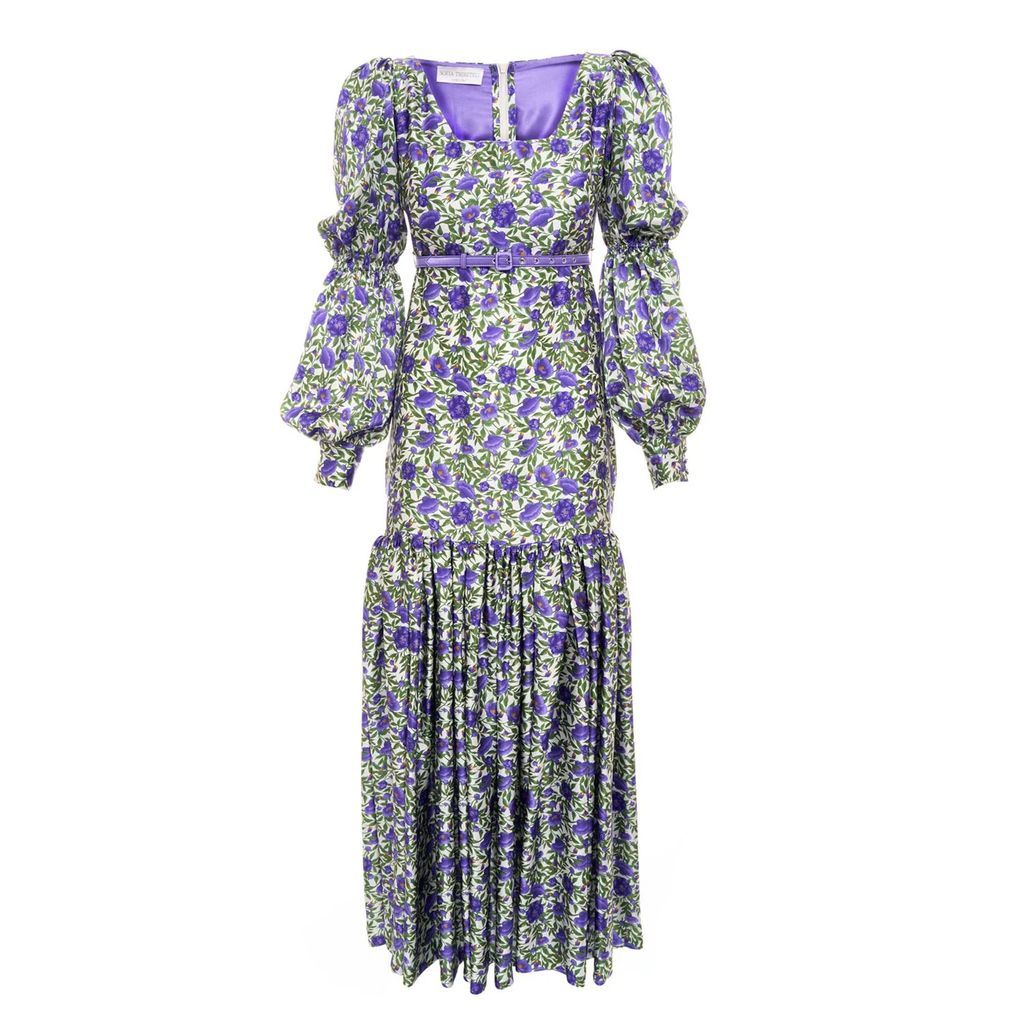 Sofia Tsereteli - Long Purple 'Botanica' Print Dress