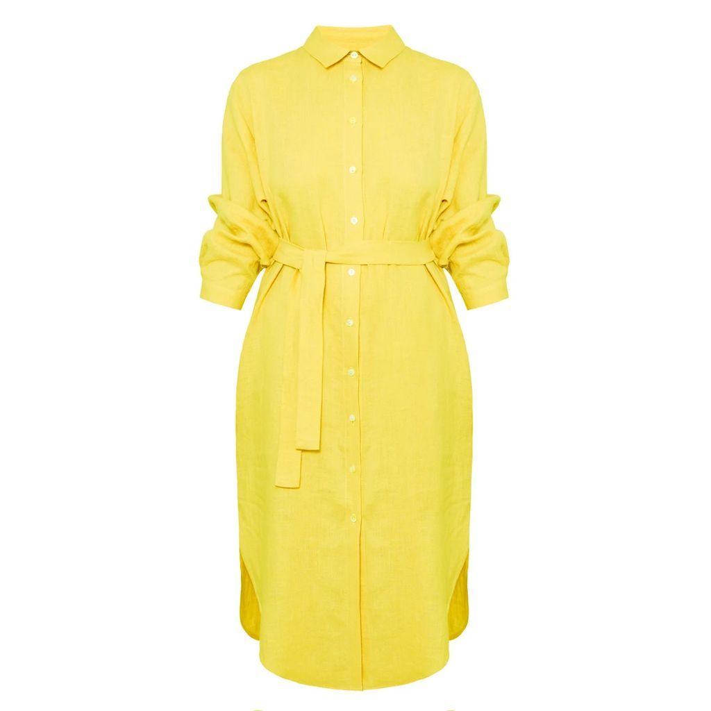 unlined - Anri Midi Linen Shirt Dress In Lemon Yellow