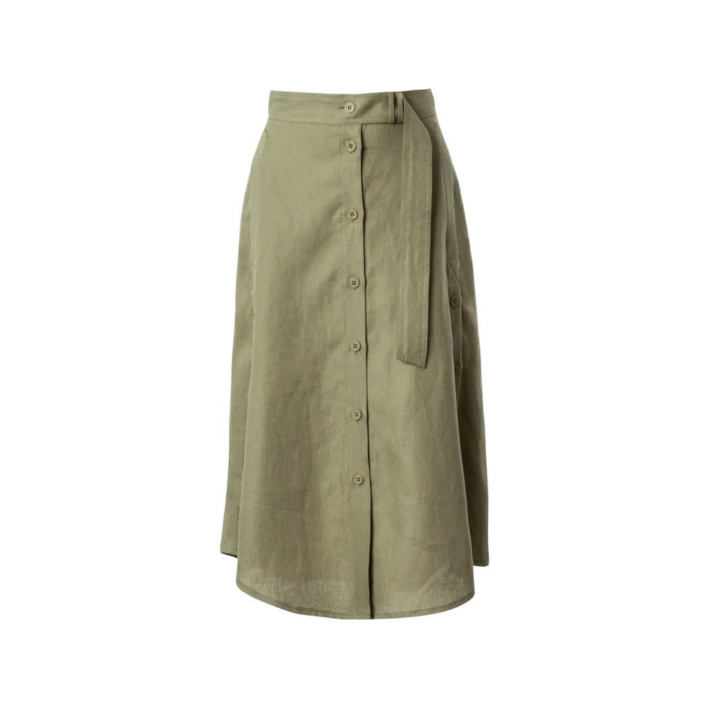 Talented - Linen Buttoned Slits Skirt - Khaki
