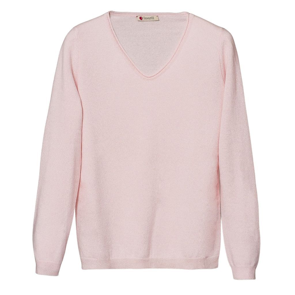 Tasselli Cashmere - Pure Cashmere V Neck Sweater (Pink & Purple)