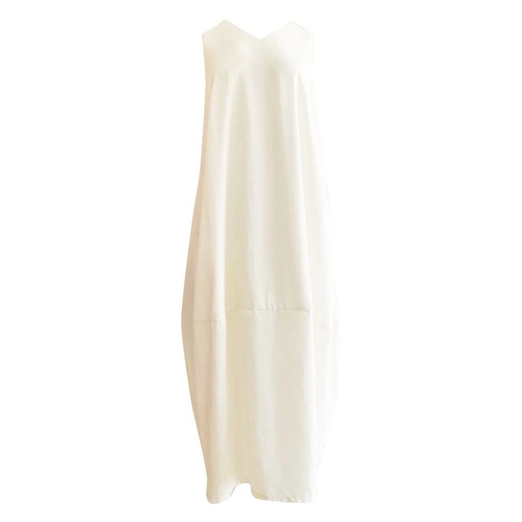 SALIENT LABEL - Hekate V Neck Cupro Tencel™ Cocoon Dress In Ivory White