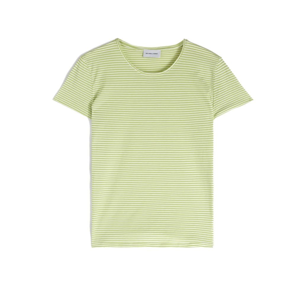 SCAGLIONE - T-Shirt Basic Striped Cotton Jersey Kiwi