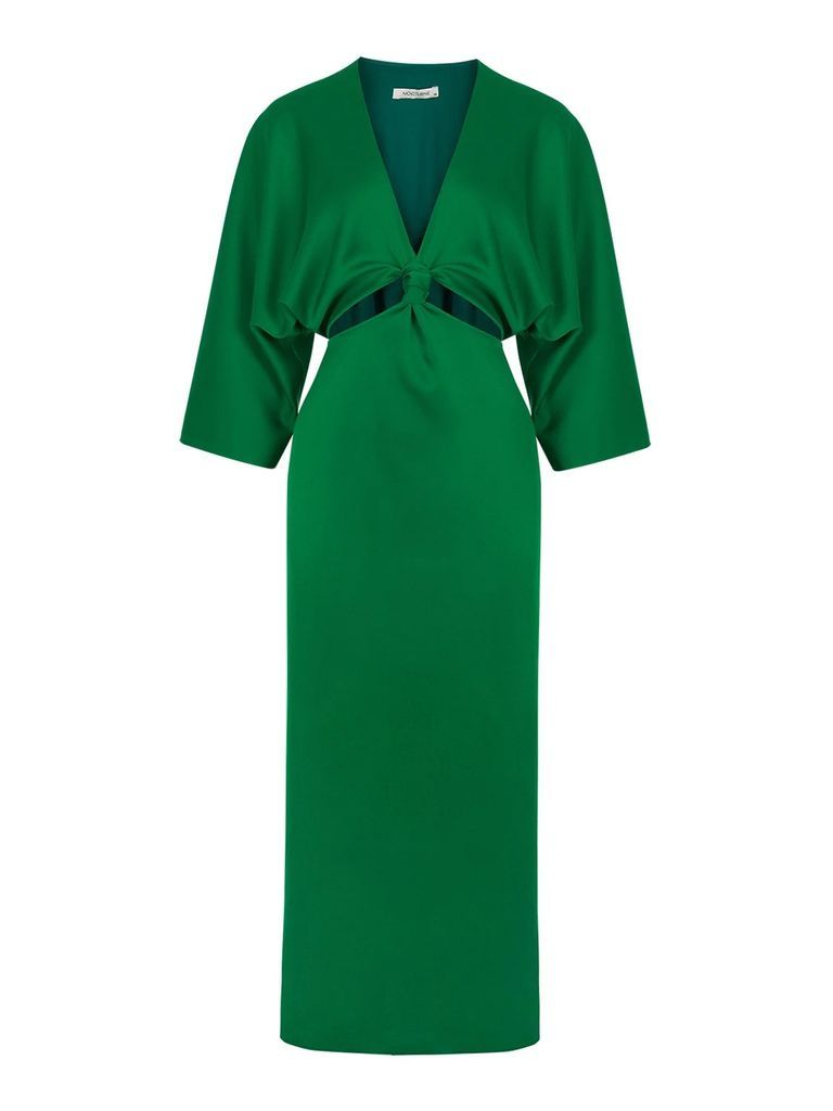 NOCTURNE - Nocturne Green Midi Dress With Knot