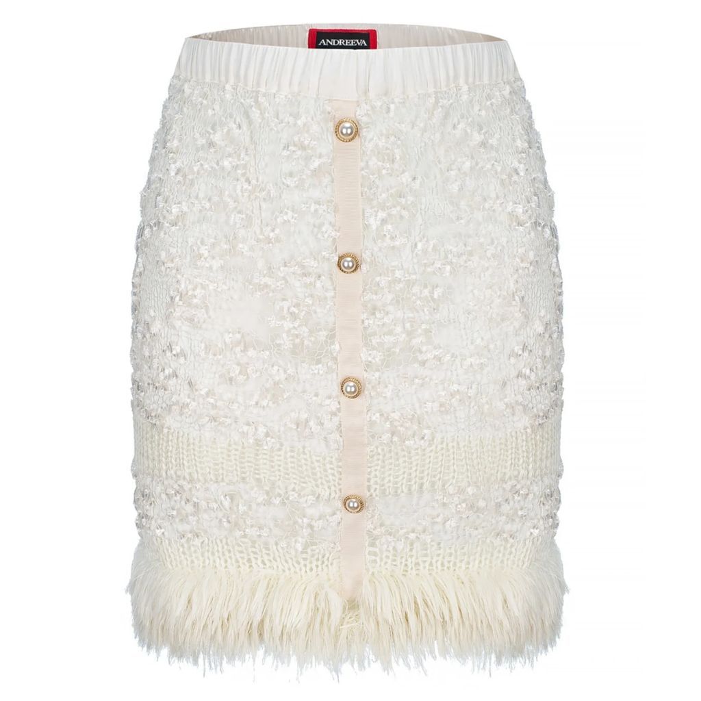 ANDREEVA - White Sundown Handmade Knit Skirt With Pear Buttons