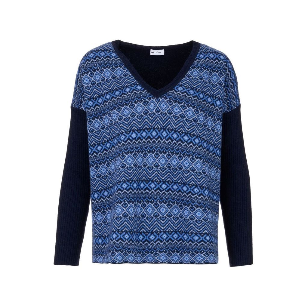At Last. - Double Ply Fairisle Cashmere Sweater in Navy & Blue