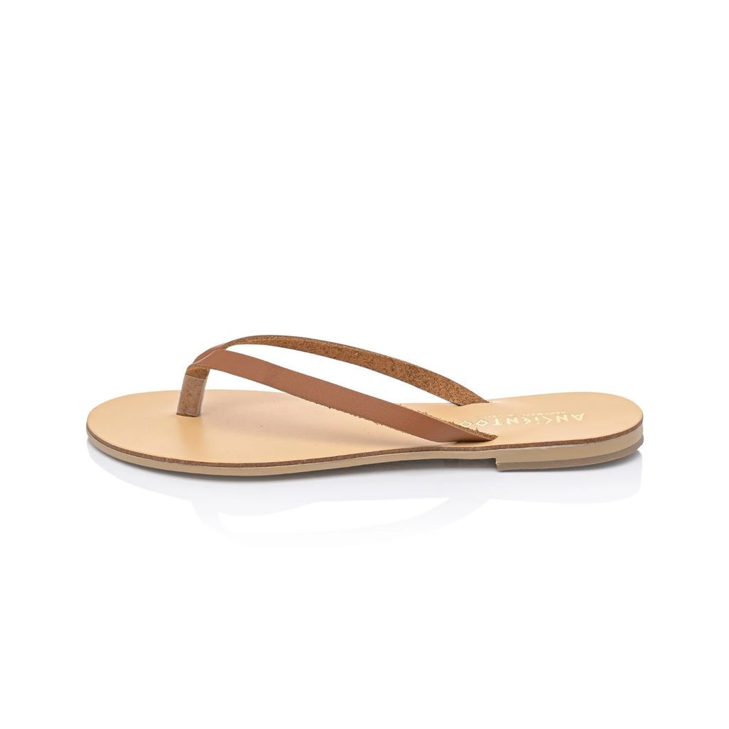 Ancientoo - Achelois Tan Handcrafted Leather Flip Flop Sandal for Women