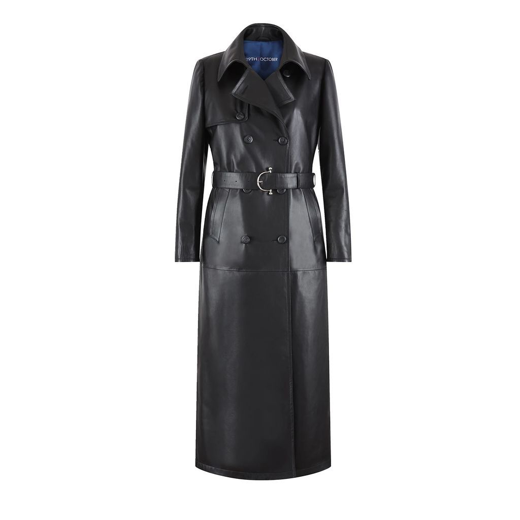 29THOCTOBER - Veda - Long Straight Black Leather Trench Coat